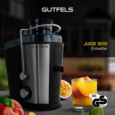 GUTFELS Entsafter JUICE 3010 | 1,6 Liter Tresterbehälter + 500 ml Saftbehälter | 65 mm Öffnung | Ede