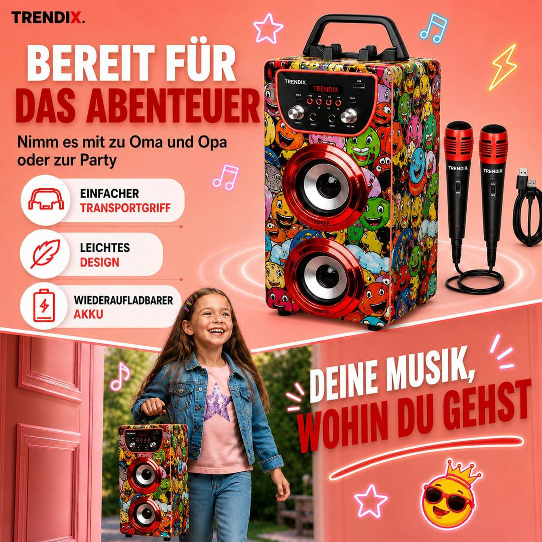 Trendix - Karaoke Maschine Kinder Monster Club | Karaoke Anlage Mit 2 Mikrofonen, Radio Fm, USB, Blu