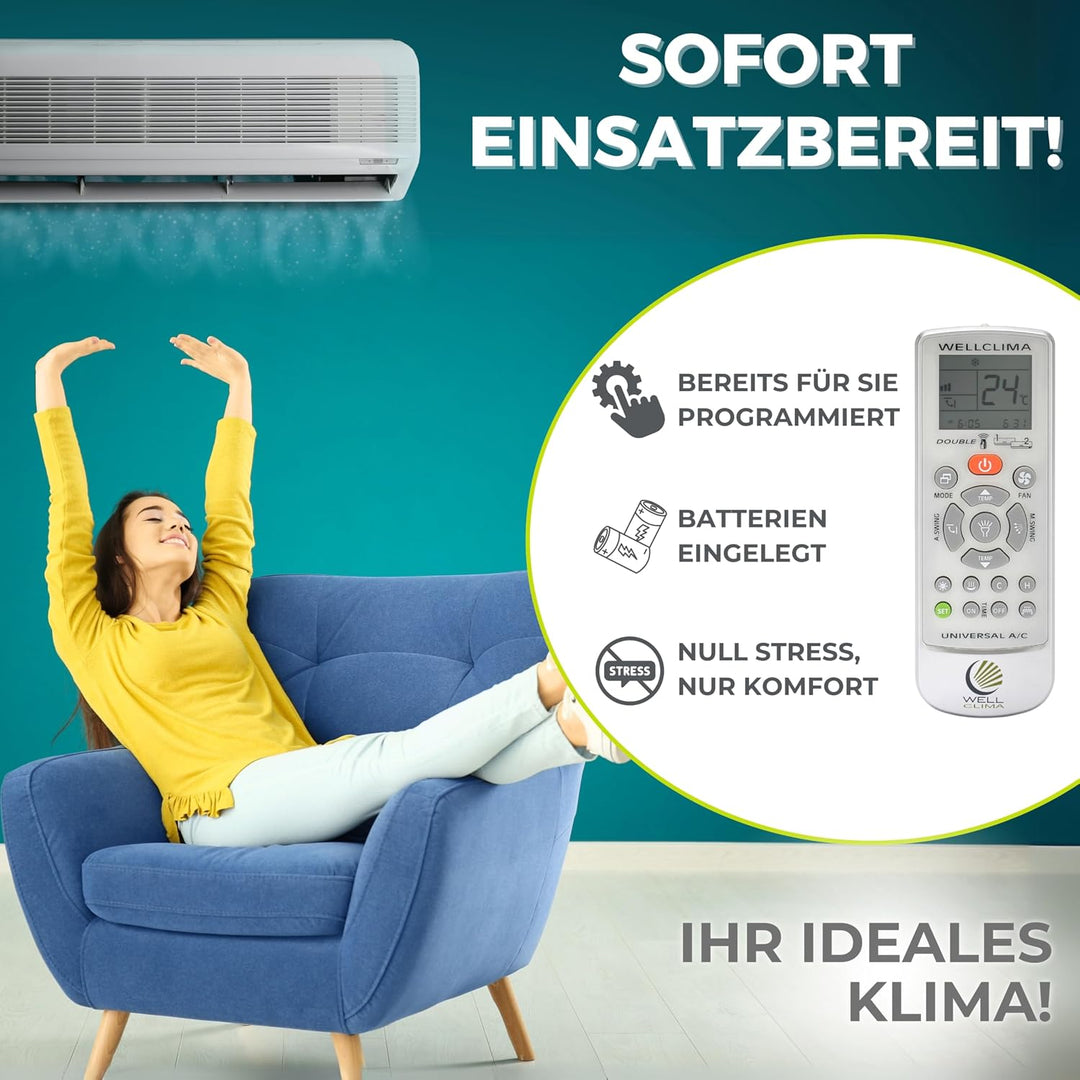 Wellclima Ersatz-Fernbedienung für Klimaanlage für Y612C und Y812A – konfiguriert und einsatzbereit