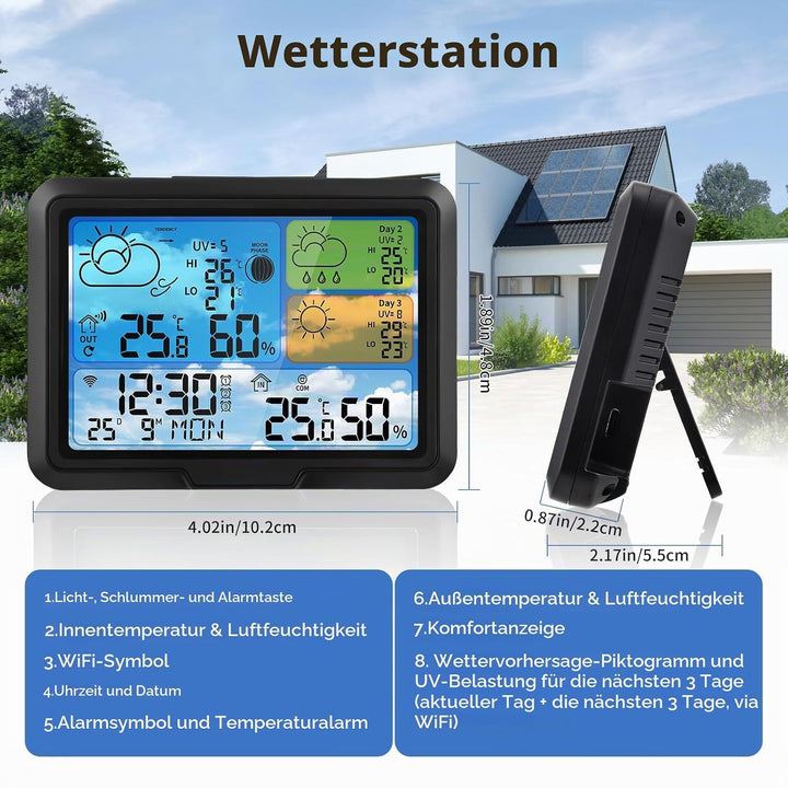 Wetterstation Wlan,Mit Aussensensor &amp; Wettervorhersage,Mit App Tuya Und Smartlife,Batteriebetrieb Un