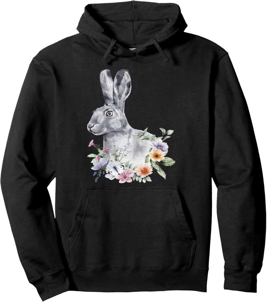Kaninchen Geschenke Blumen Aquarell Blumen Schwarz Pullover Hoodie