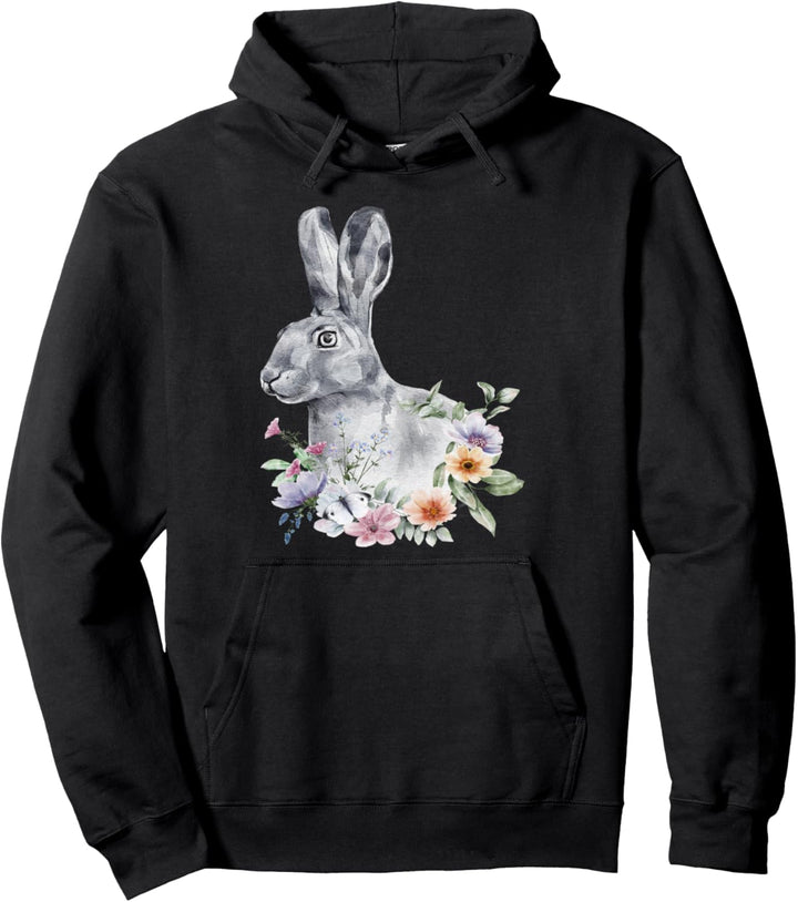 Kaninchen Geschenke Blumen Aquarell Blumen Schwarz Pullover Hoodie