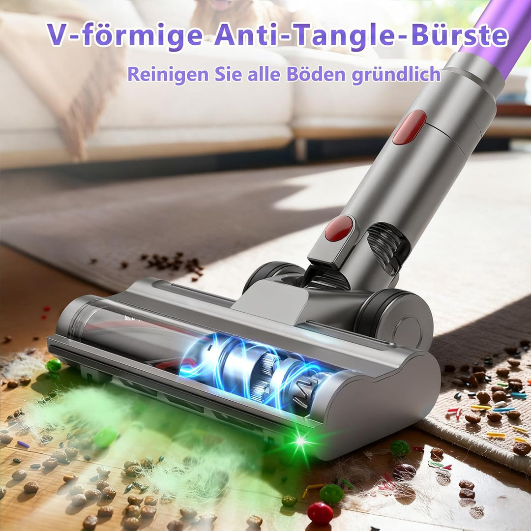 Hearten 4-in-1 Akku Staubsauger Kabellos mit LED Display und Anti-Wickel-Bürste, One-Touch-Bedienung