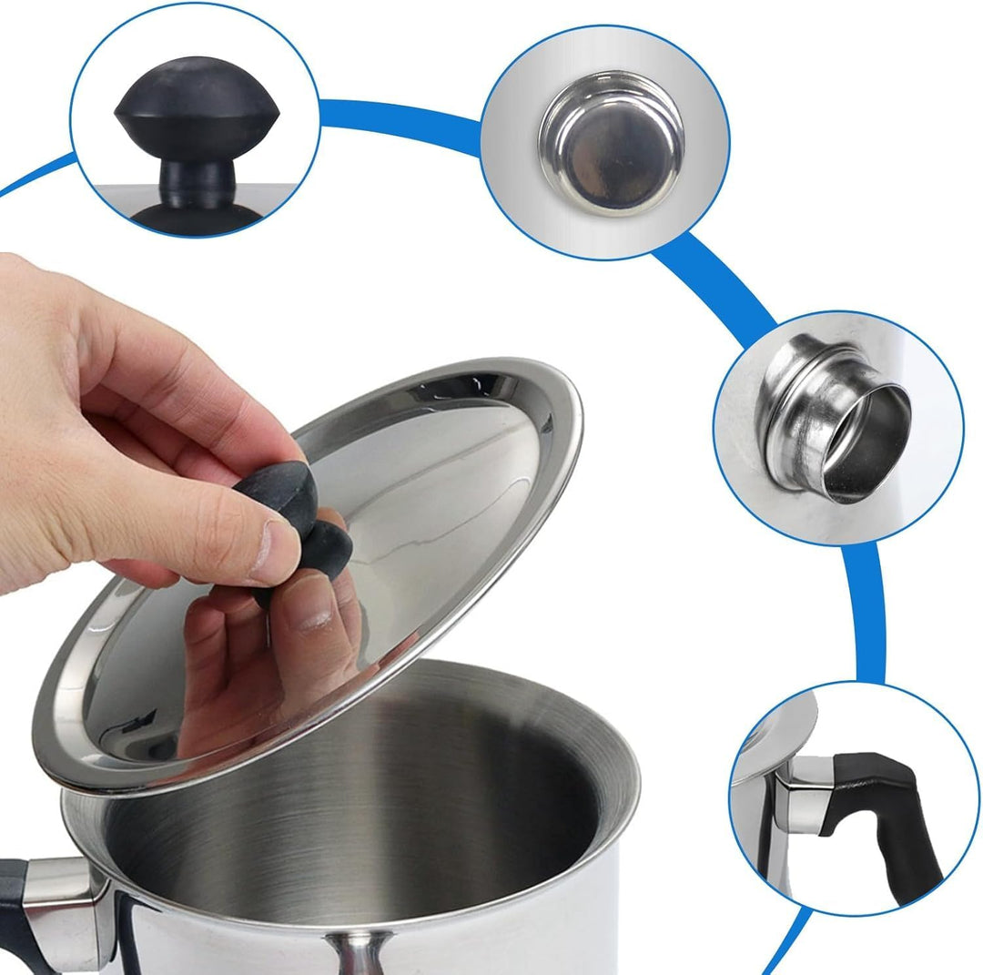 Milchtopf, Doppelwandiger Milchtopf aus Edelstahl, 2 Liter Milchtopfs mit Deckel und Rutschfester Ku