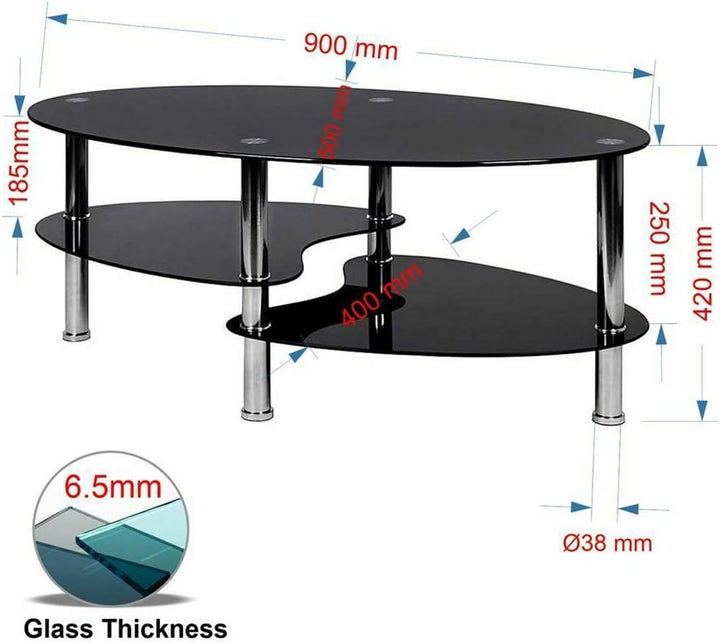 DDMINE Couchtisch, Gehärtetes Glas Wohnzimmertisch, Ovaler Couchtisch mit Rutschfesten Beinen und St