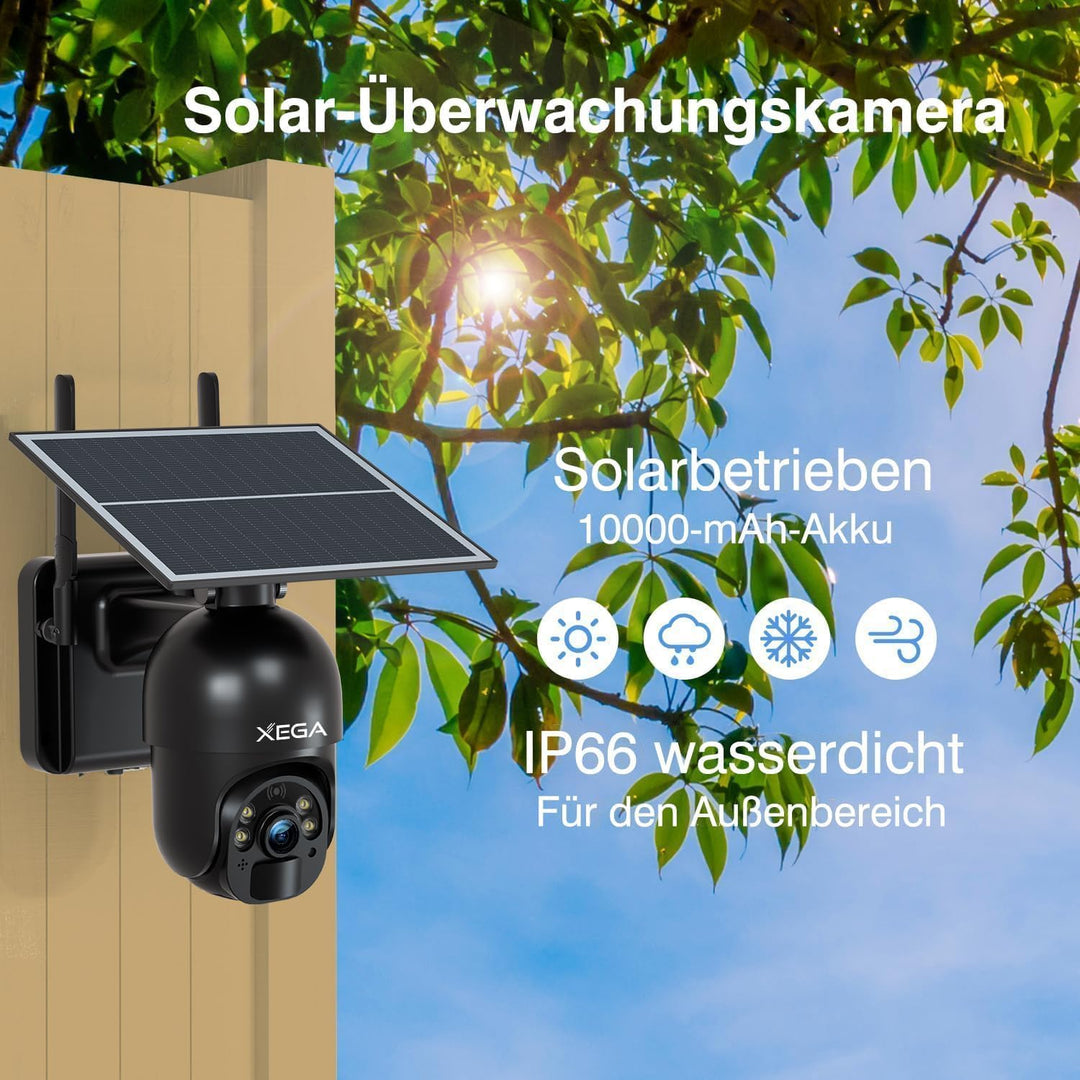 Xega 3G/4G LTE Überwachungskamera Aussen mit SIM Karte Kabellos Solar PTZ IP Kamera Outdoor mit 2K F