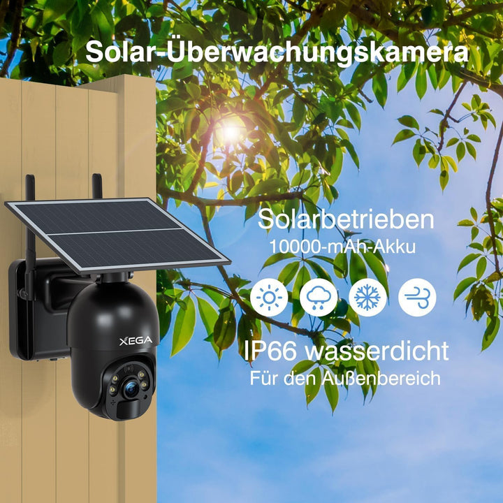 Xega 3G/4G LTE Überwachungskamera Aussen mit SIM Karte Kabellos Solar PTZ IP Kamera Outdoor mit 2K F