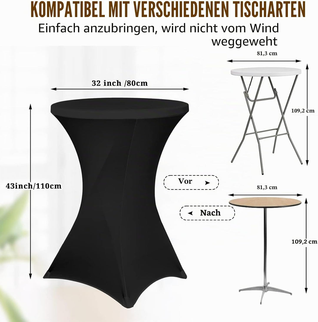 4er-Set Stretch Stehtisch Husse für Bistrotisch Ø 80-85 cm Elegante ,Verstärkung im Fussbereich,40°C
