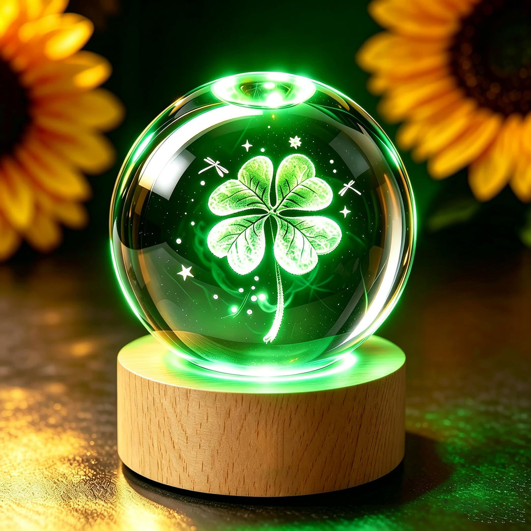 Silvester Led Schneekugel Weihnachten Weihnachtsdeko, 3D Neujahrsgeschenke Kleeblatt Kristallkugel G