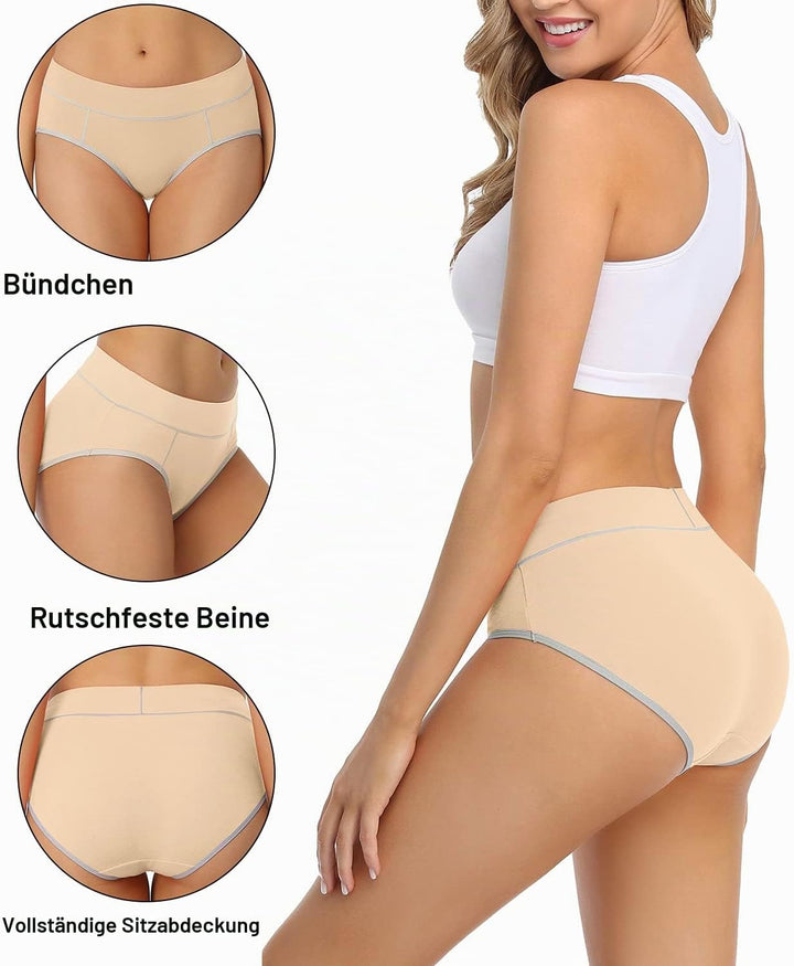wirarpa Unterhosen Damen Midi Taille Slip Baumwolle Bequeme Unterwäsche 5er Pack S Beige, S Beige