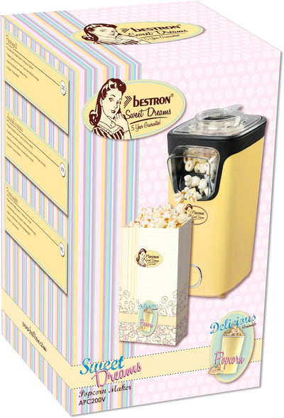 Bestron Popcornmaker, Turbo-Popcorn in unter 2 Minuten, Popcornmaschine mit Heisslufttechnologie, in