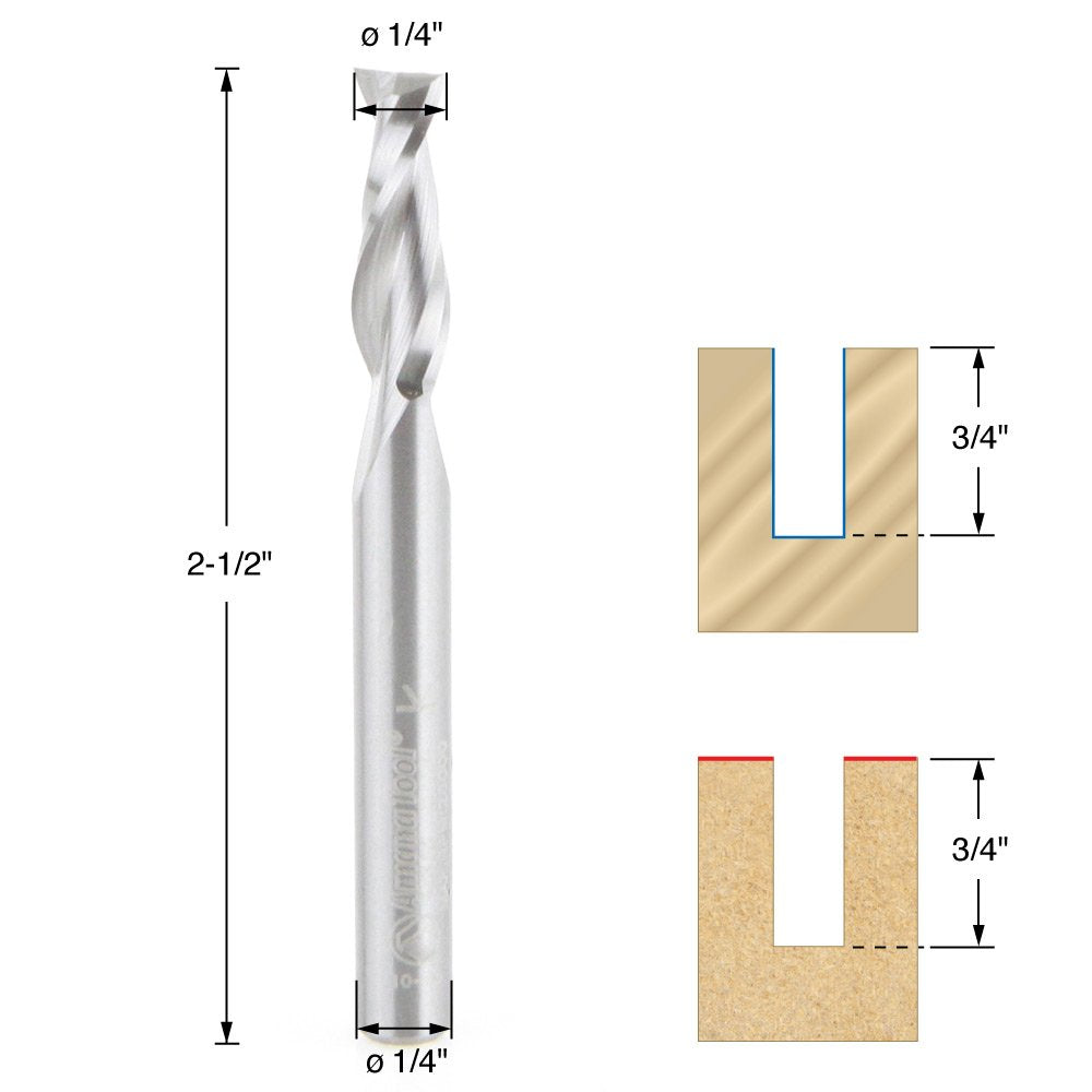 Amana Tool 46102 Spiral Flute Plunge 1/4-Inch Diameter x 3/4-Inch Cut Height x 1/4-Inch Shank 2-Flut