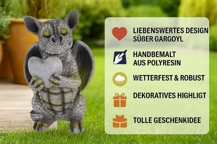 Kremers Schatzkiste Drachenkind verliebt mit Herz Drache Figur Gartenfigur Liebe
