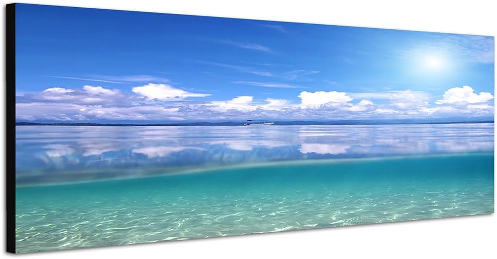 Paul Sinus Art Panoramabild auf Leinwand und Keilrahmen 150x50cm Karibik Meer Wolkenhimmel Sonne Ref