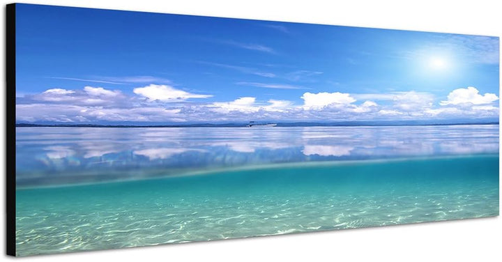 Paul Sinus Art Panoramabild auf Leinwand und Keilrahmen 150x50cm Karibik Meer Wolkenhimmel Sonne Ref