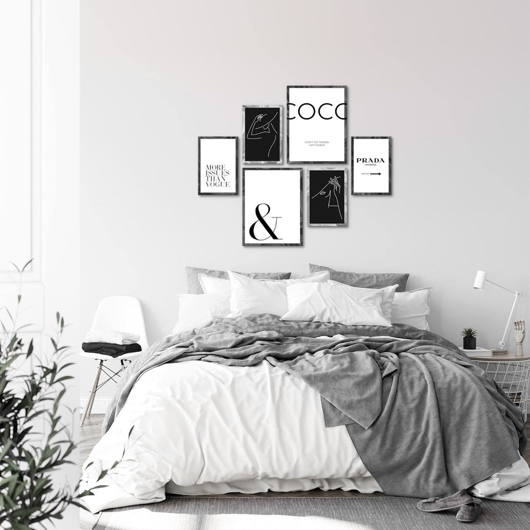 Novart Wandbilder Set Fashion Coco Zitate - KEIN EXTRA RAHMEN BENÖTIGT - Modern Deko - Wohnzimmer Mä