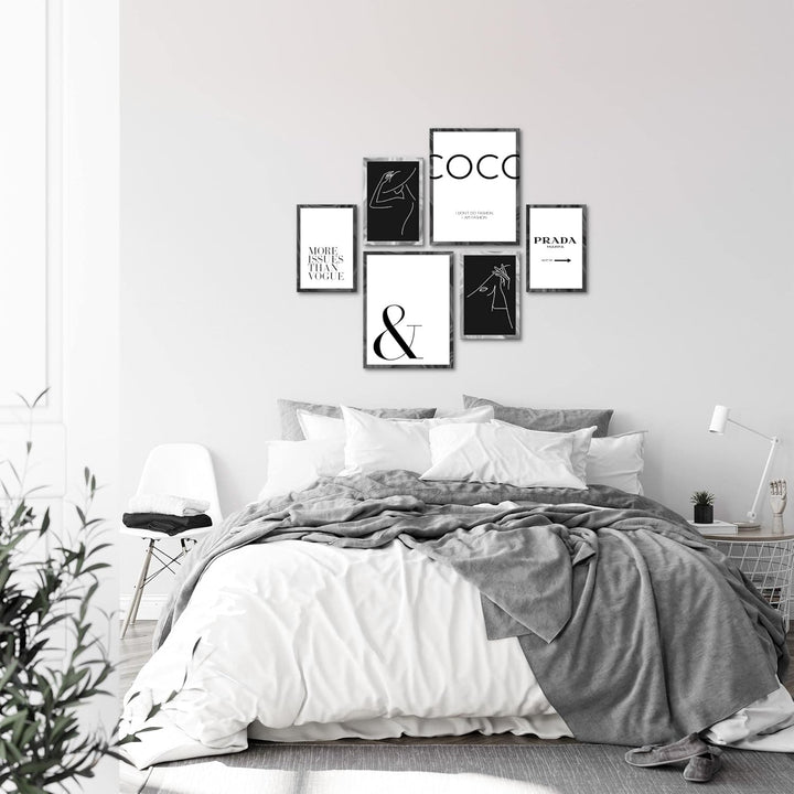 Novart Wandbilder Set Fashion Coco Zitate - KEIN EXTRA RAHMEN BENÖTIGT - Modern Deko - Wohnzimmer Mä