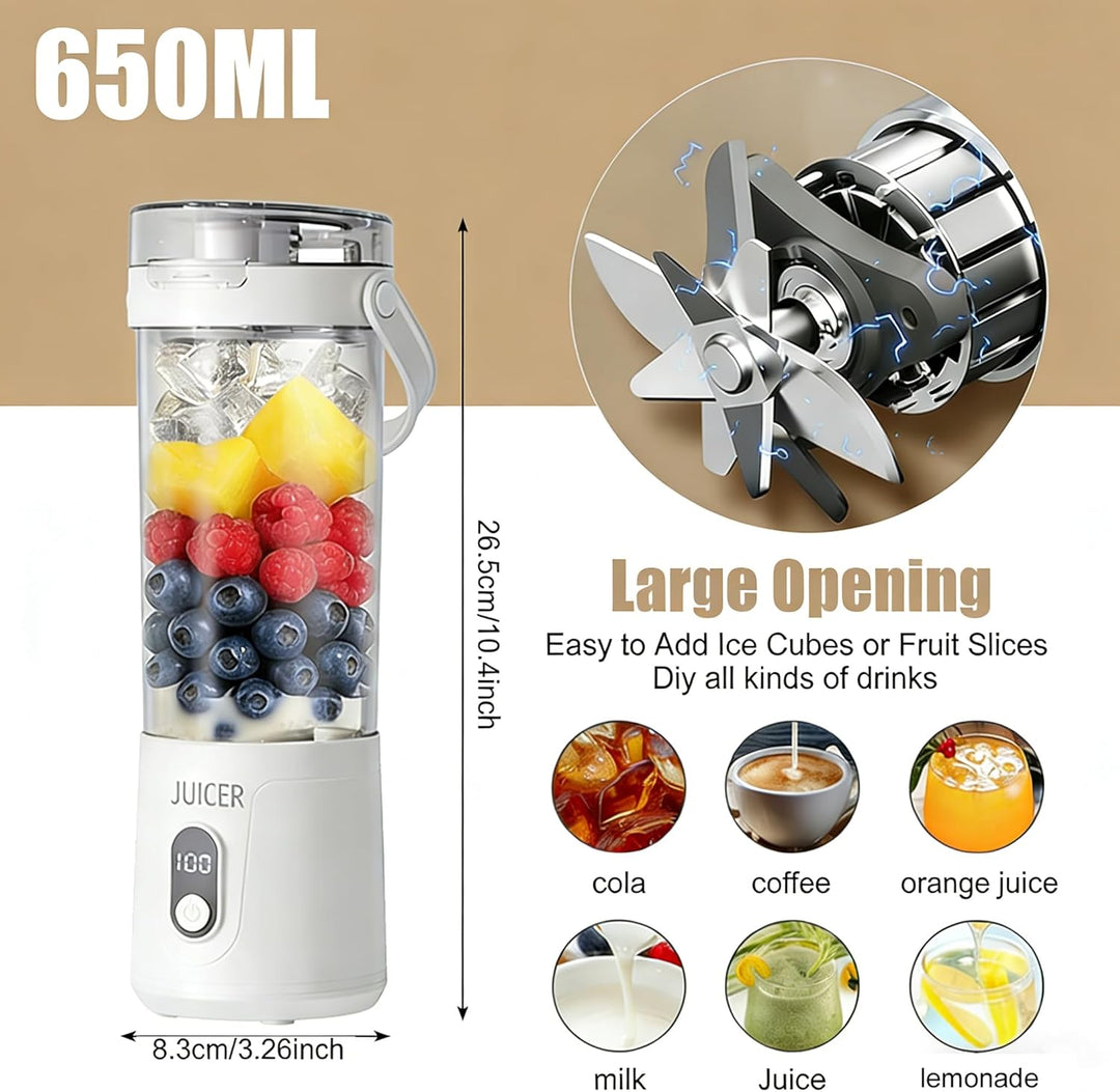 Tragbarer Mixer Smoothie Maker,650 ml Mini Mixer Smoothie To Go,USB-C Wiederaufladbar,12 Rostfreie K
