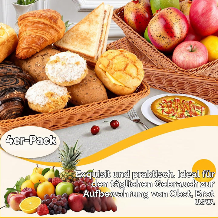 DAJAVE 4er Set Brötchenkorb 35 x 25 x 7 cm Brotkörbchen Brotkorb Geflochten Wicker Basket Rattan Kor