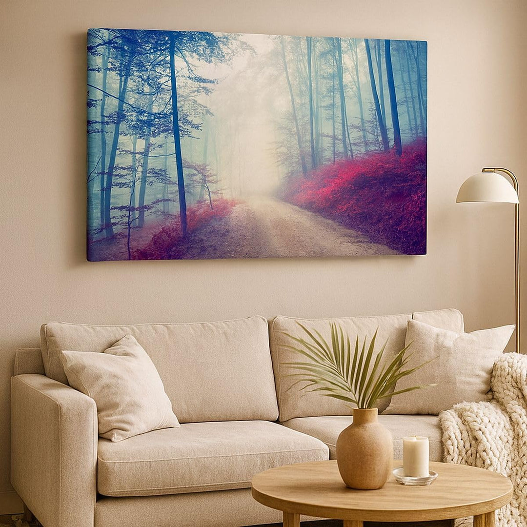 Bilder auf Leinwand 100x70cm Leinwandbild mit Rahmen Wald Baum Natur Gross Wanddeko Bild Schlafzimme