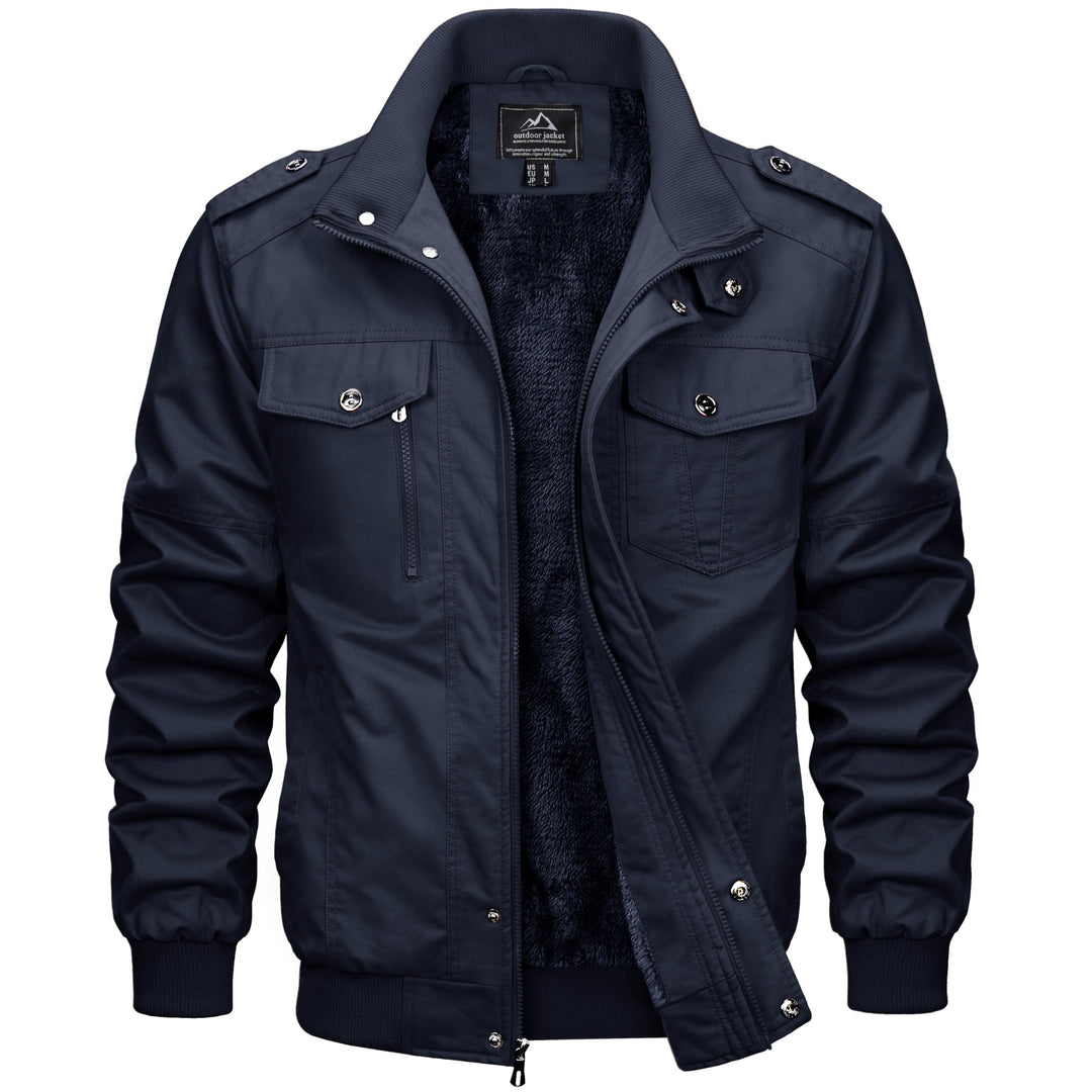 MAGCOMSEN Winterjacke Herren Warm Gefüttert Fleecejacke Cargo Casual Übergangsjacke Baumwolle Army J