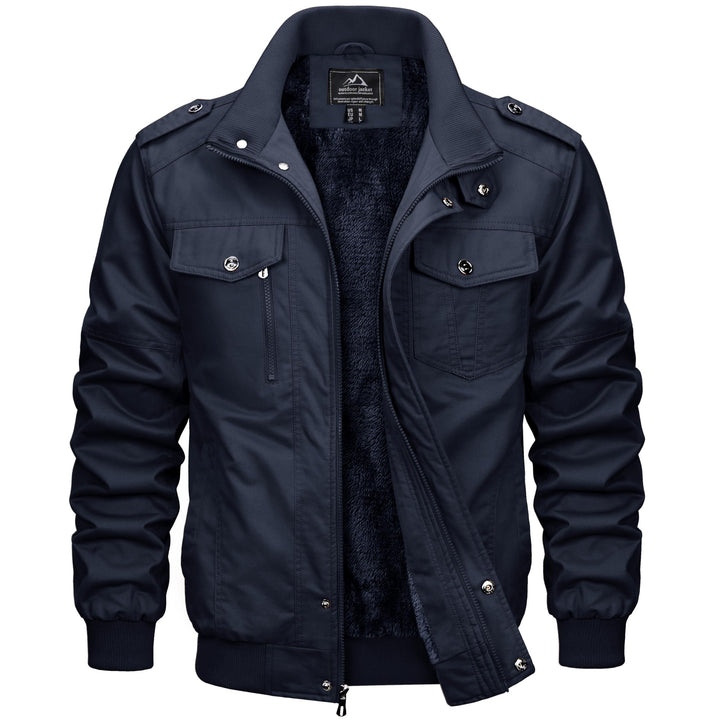 MAGCOMSEN Winterjacke Herren Warm Gefüttert Fleecejacke Cargo Casual Übergangsjacke Baumwolle Army J