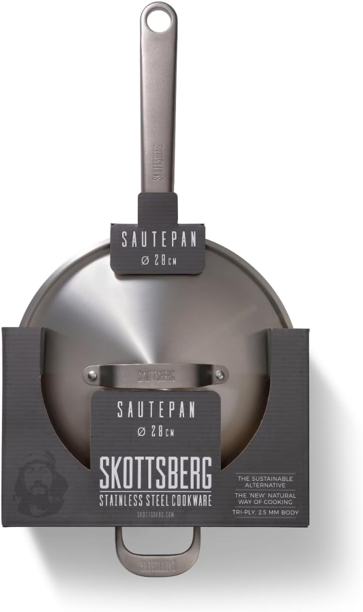 Skottsberg Edelstahl‑Schmorpfanne mit Deckel - Ø 28cm – PFAS‑frei, spülmaschinenfest - für Induktion