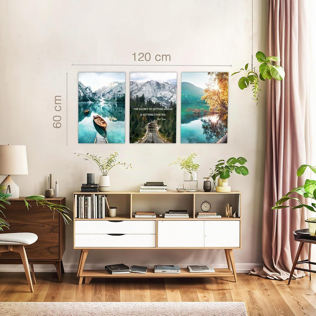 Novart Bilder Set Natur Berge - Kein Extra Rahmen benötigt - Wandbilder für Wohnzimmer Schlafzimmer