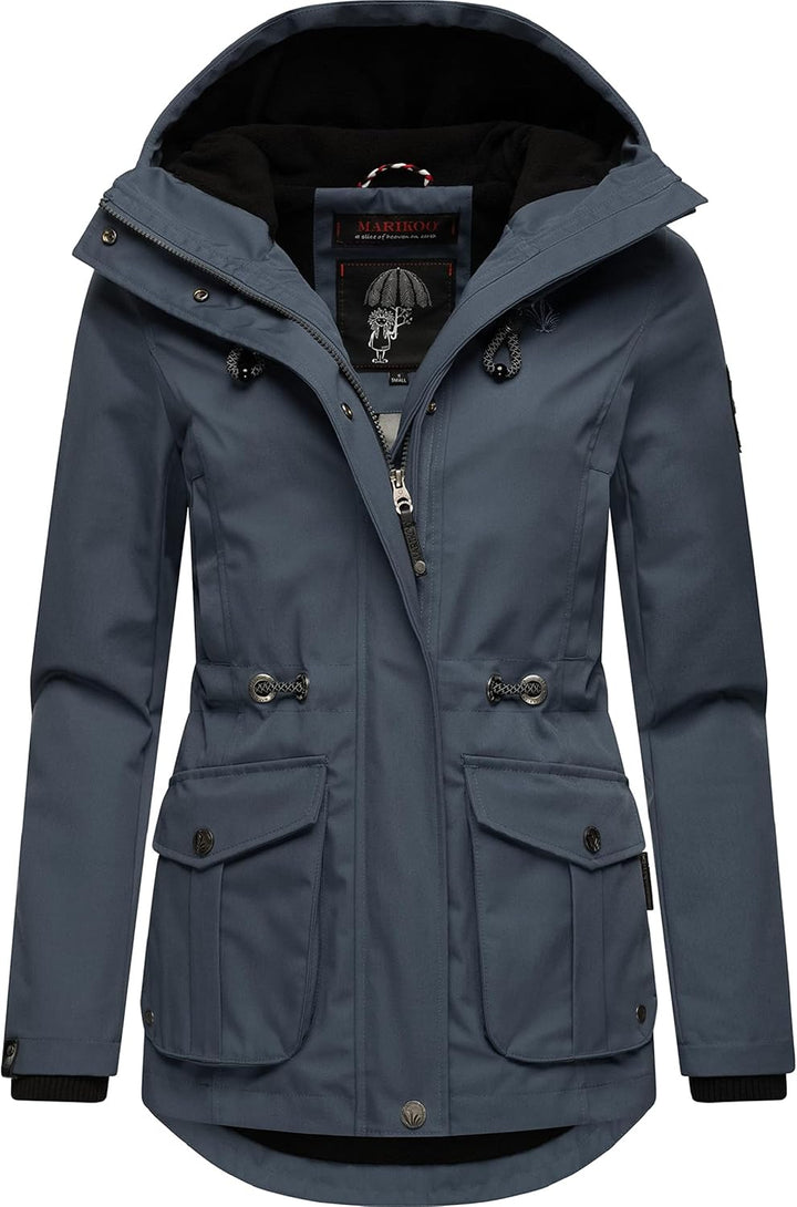 MARIKOO Damen leichter Übergangsparka mit Kapuze Babetaa Prc XS Blau, XS Blau