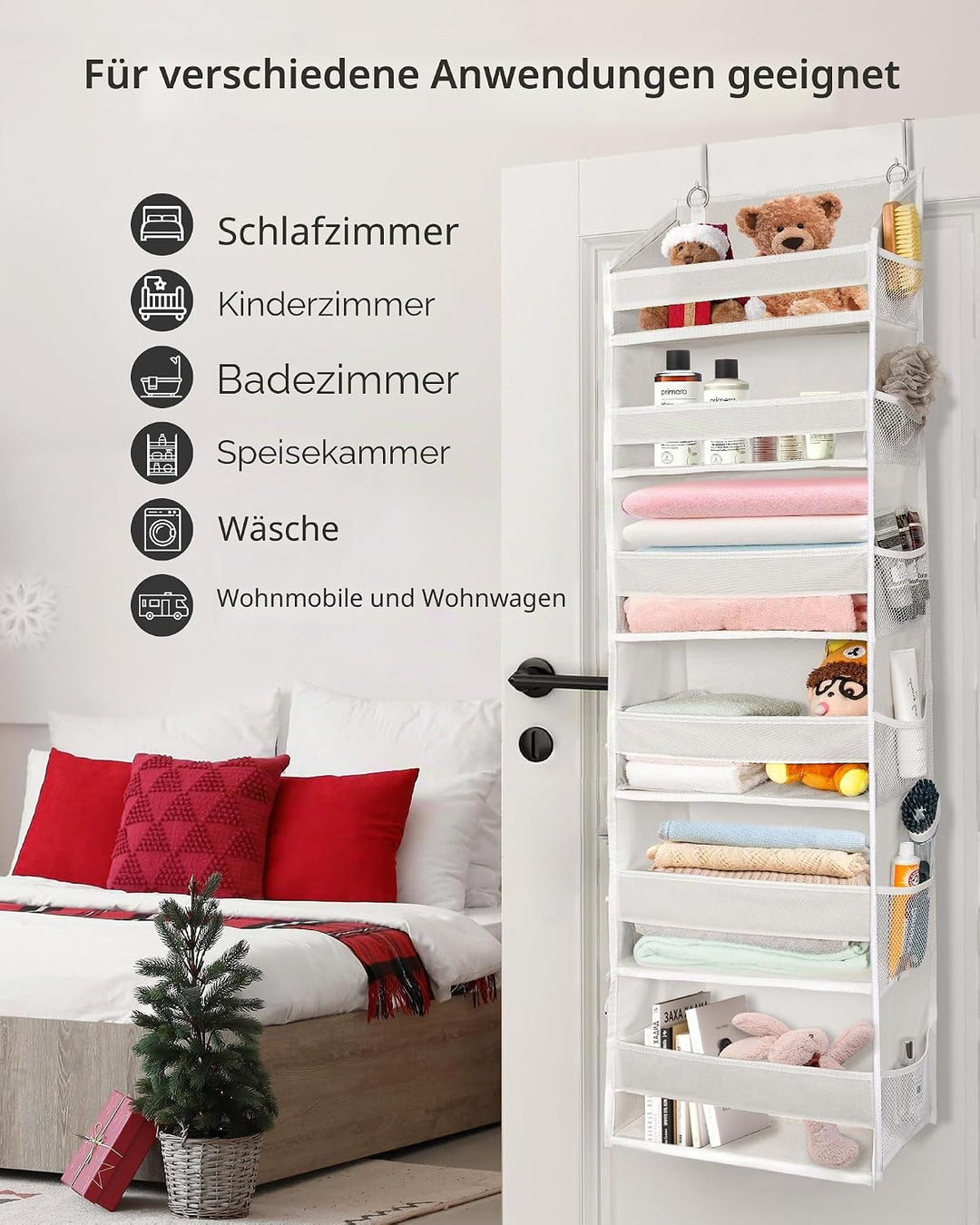 ULG Over The Door Organizer mit 6 grossen Fächern, 12 Seitentaschen, 50lbs Gewichtskapazität für Sch