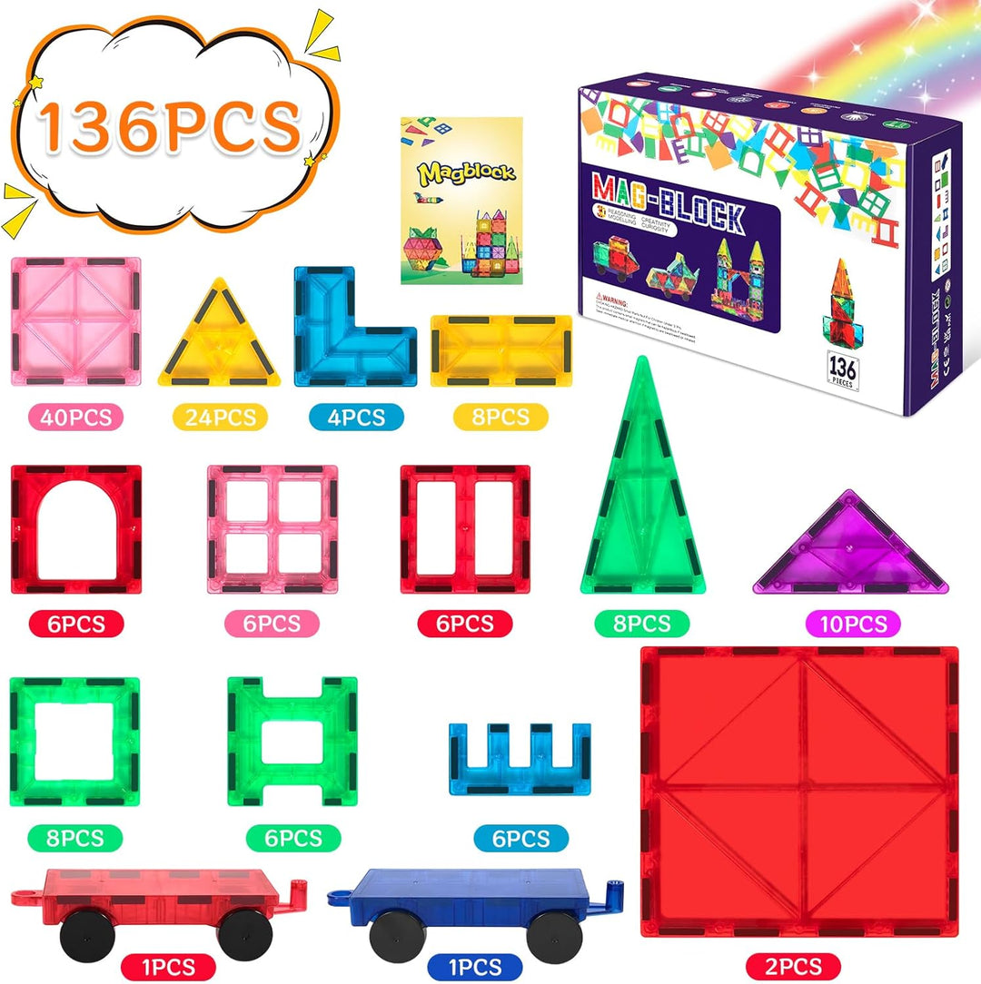 136Pcs Magnetische Bausteine Spielzeug, Magnetisches Bauspielzeug, Puzzle Baustein Spielzeug, Magnet