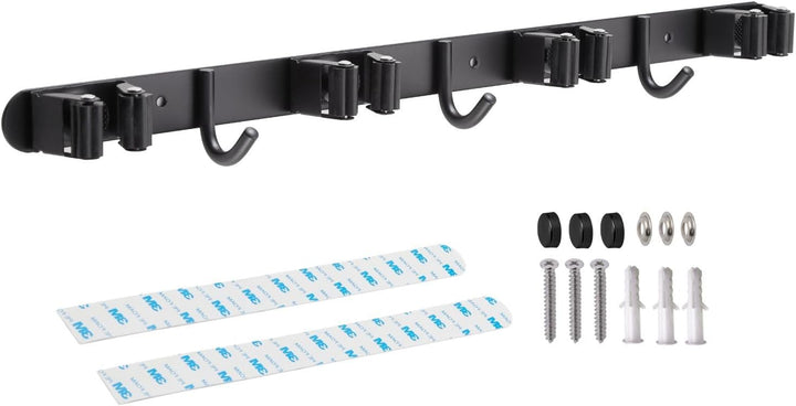 Stahlia Besenhalterung Wand Edelstahl Gerätehalter 3 Haken + 4 Halter Schwarz-matt schraubbar & selb
