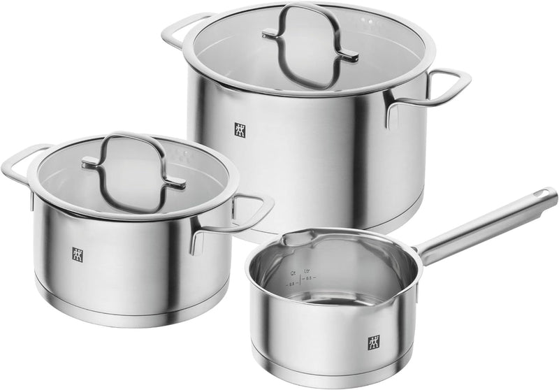 ZWILLING TrueFlow Kochtopfset, 3-teilig, Mit Ausgiessfunktion, Induktionsgeeignet, Edelstahl, Silber