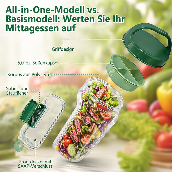 2er Set Salat To Go Box mit Seitlicher Öffnung, Fächern &amp; Gabel