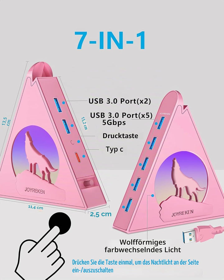 7 Port USB Hub,JoyReken USB 3.0 verlängerung mit verlängertem 60cm Kabel,USB Verteiler für Desktop,