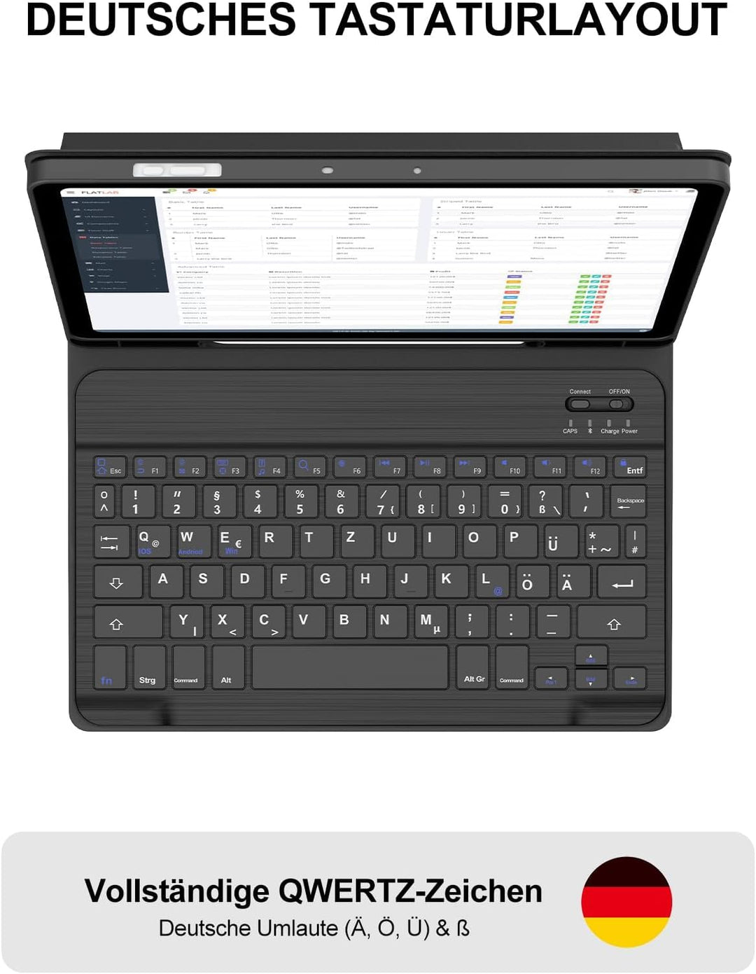 JADEMALL Für Galaxy Tab A11+ 11" SM-X230 Hülle mit Tastatur QWERTZ | 120 Tage Standby, Bluetooth, Le
