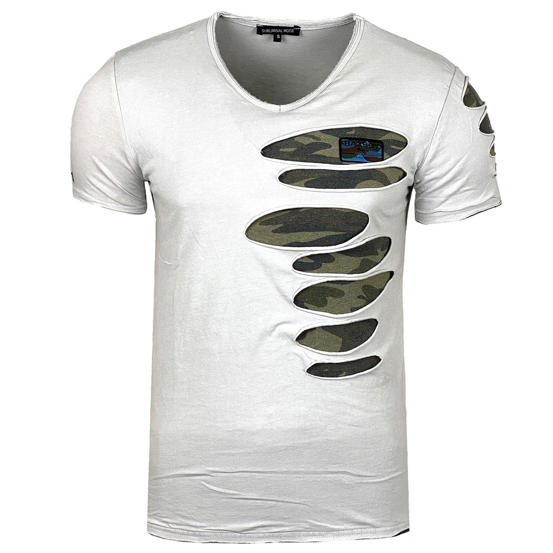 Subliminal Mode Destroy Herren-T-Shirt, verwaschener V-Ausschnitt, kurzärmelig, Vintage, zerrissen,