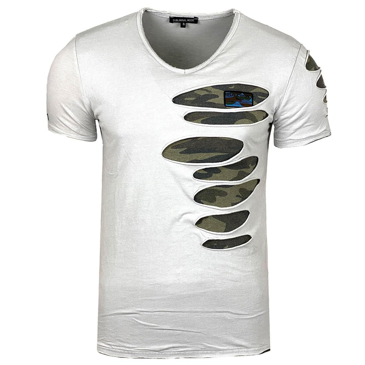Subliminal Mode Destroy Herren-T-Shirt, verwaschener V-Ausschnitt, kurzärmelig, Vintage, zerrissen,