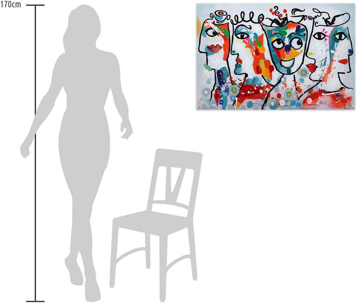 KunstLoft Leinwandbild | 100% HANDGEMALT | 90x60cm | Gemälde 'Kosmopoliten' | Gesicht | Bunt | Wandb