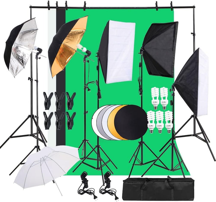LEADZM Fotostudio-Set, Greenscreen-Set 2Mx3M mit 45W LED-Fotolampe, Reflektor und Fotoschirmen für P