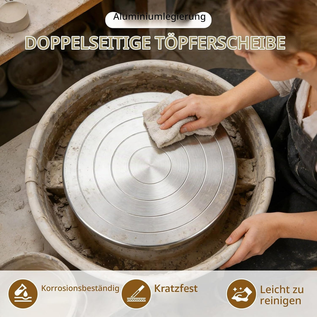 CISSIYOG Töpferscheibe, 30cm Aluminium-Drehscheibe, Doppelseitiges Töpferrad für Bildhauerei Keramik