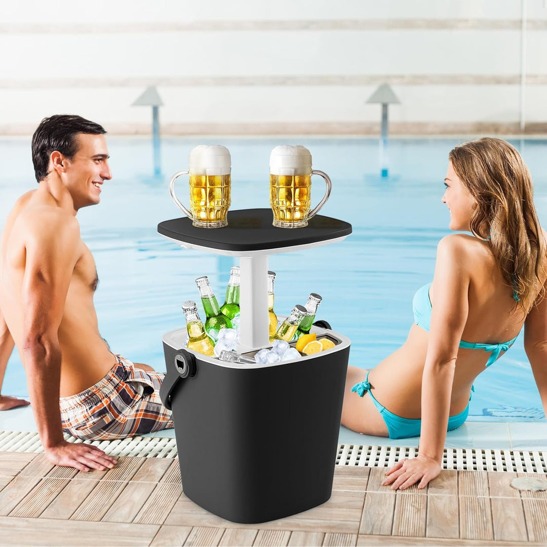 GYMAX Cool Bar mit Griff, tragbarer 15 L Bier- & Weinkühler mit Eiszange & Flaschenöffner, 3-in-1 Be