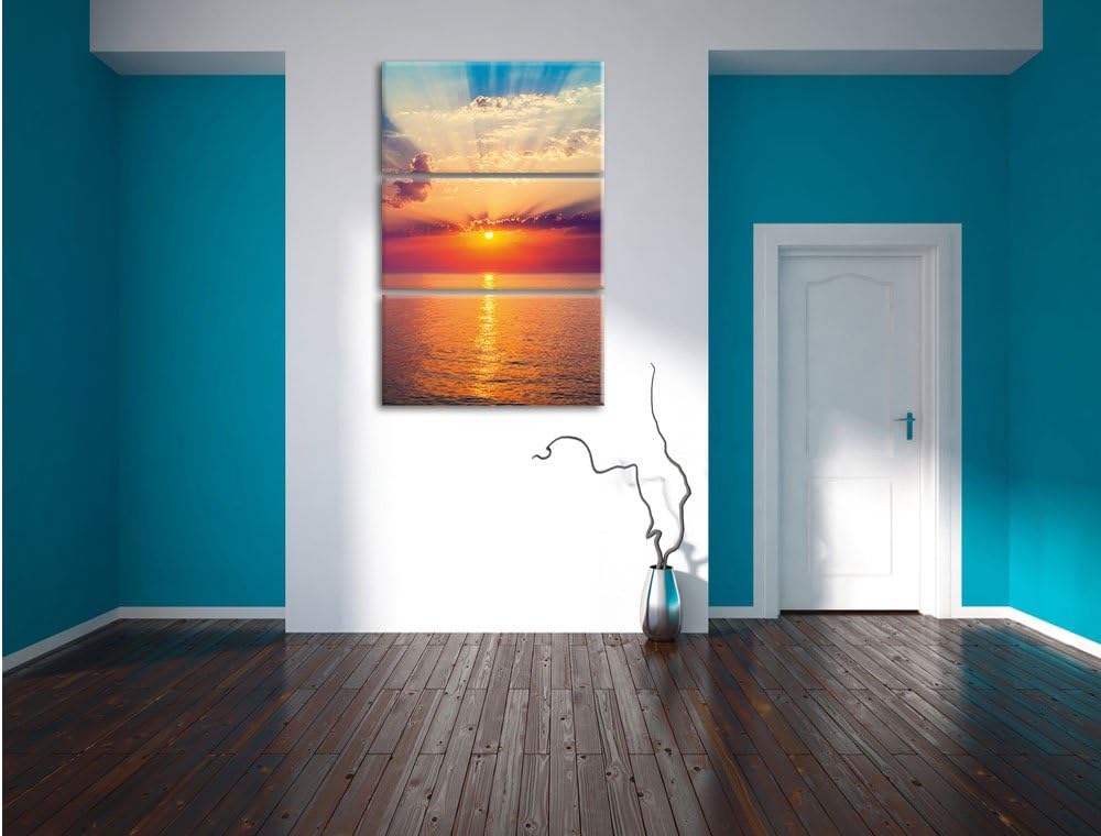 Pixxprint Meer im Sonnenaufgang 3-Teiler Leinwandbild 120x80 Bild auf Leinwand