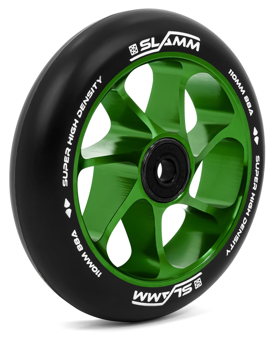 Slamm Team Wheel 110 mm schwarz &amp; grün | Stunt-Scooter Aluminiumkernräder mit super hohem Rückprall