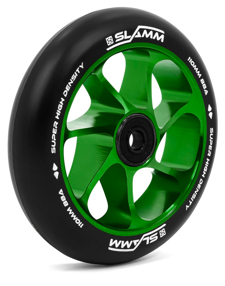 Slamm Team Wheel 110 mm schwarz &amp; grün | Stunt-Scooter Aluminiumkernräder mit super hohem Rückprall