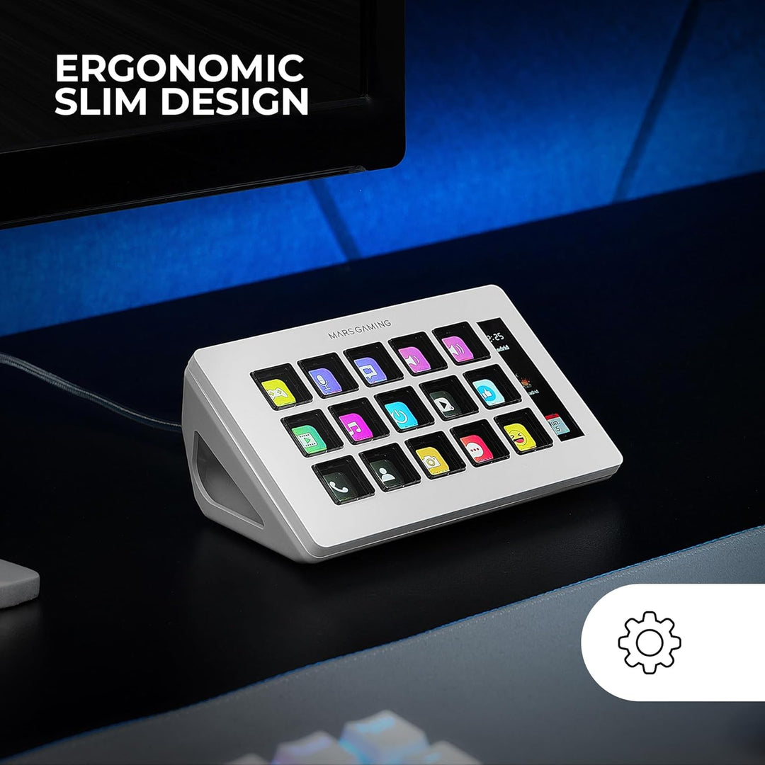 Mars Gaming MSD-ONE, Kontroll-Deck Slim, 15 Anpassbare LCD-Tasten, Vergrösserte LCD Anzeige, Steueru