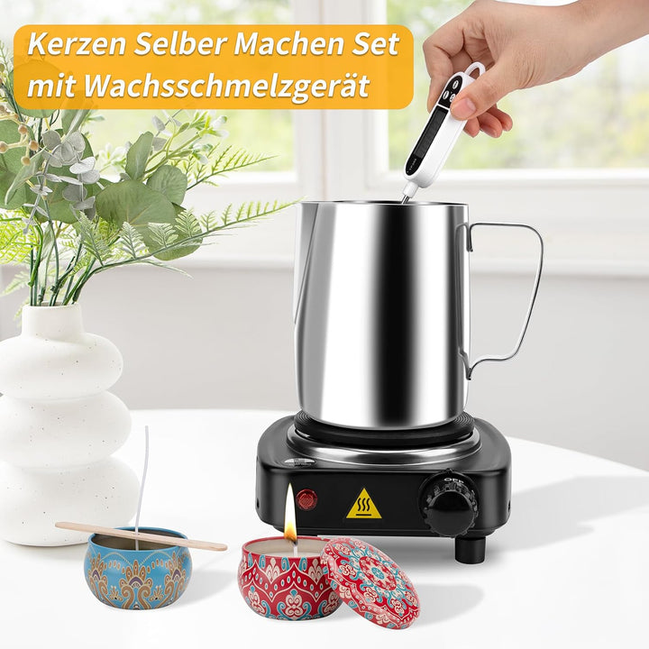 JelyArt Kerzenherstellung Kit Kerzen Selber Machen Set inkl Wachsschmelztopf (900ml), 6 Dosen, 100 D