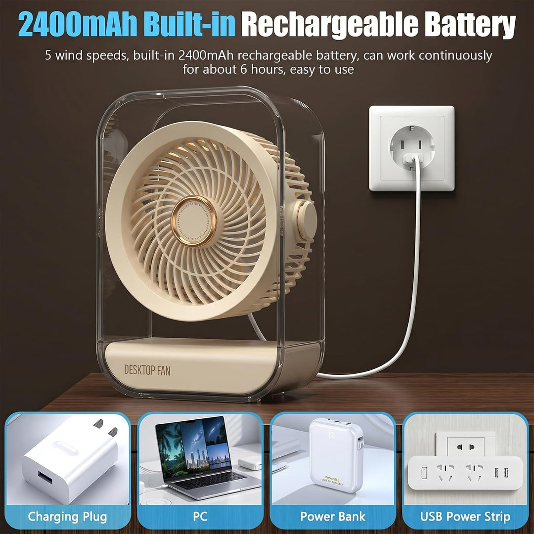 Akku Camping Ventilator, USB-Schreibtischventilator, Leise, Licht, 5 Geschwindigkeiten, Starker Wind