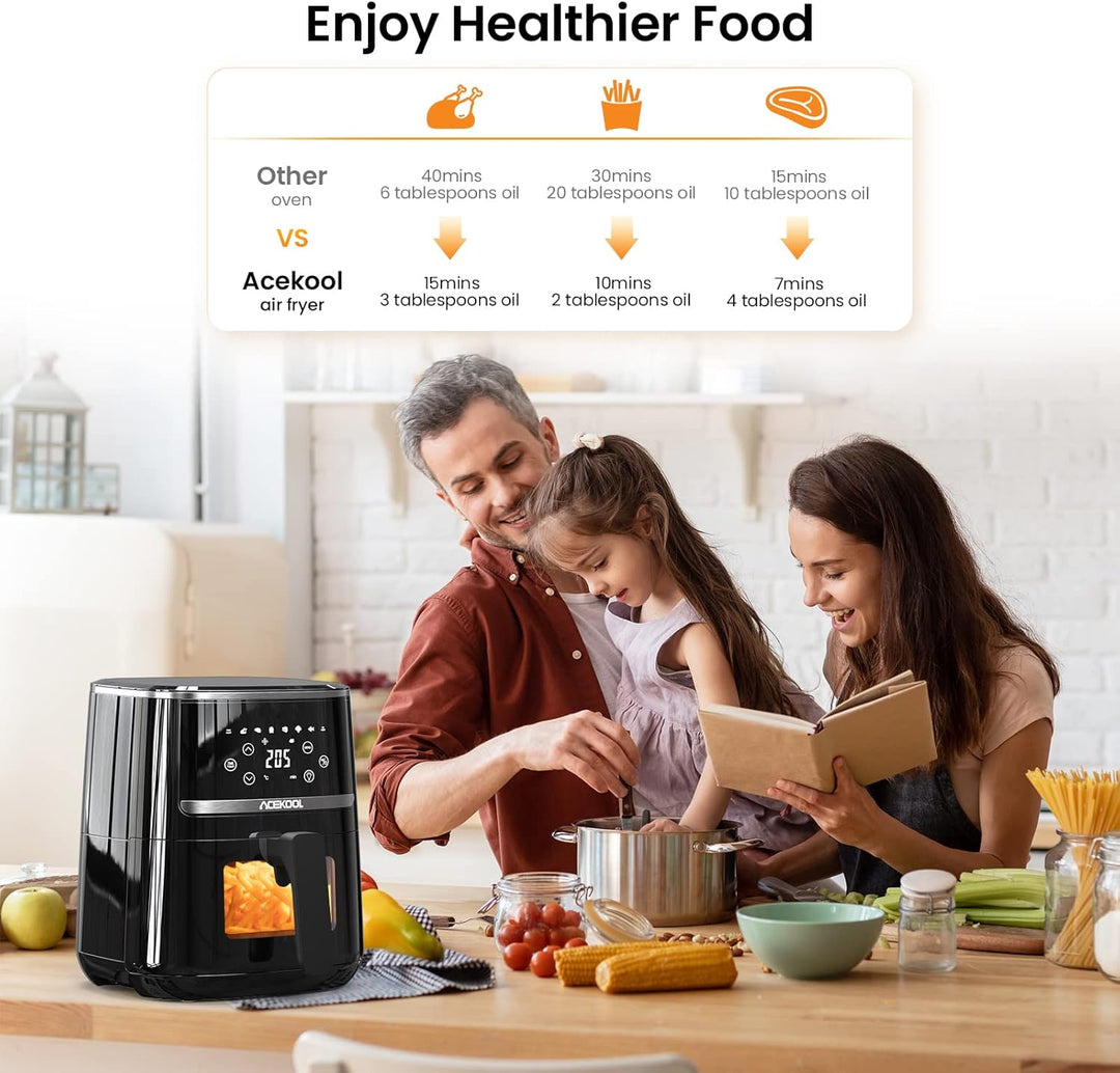 Hot Air Fryer 4.5 L 1500 W with Viewing Window for Kitchen, Low Noise, Memory Function, 8 Preset Men