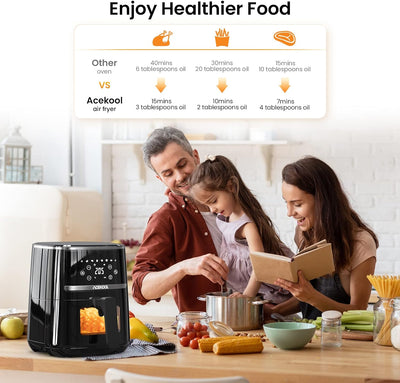 Acekool Heissluftfritteuse 4,5L XXL Friteuse Heissluft Fritteusen Air Fryer mit Silicon Liner, 45dB